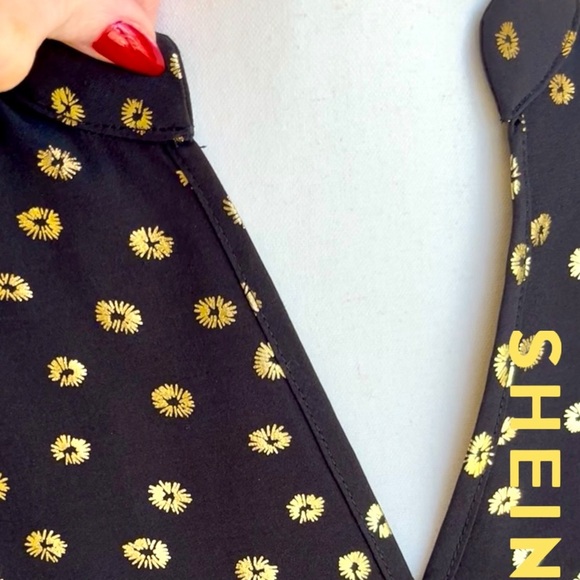 SHEIN Black Blouse with Gold Floral Accents - Picture 3 of 8